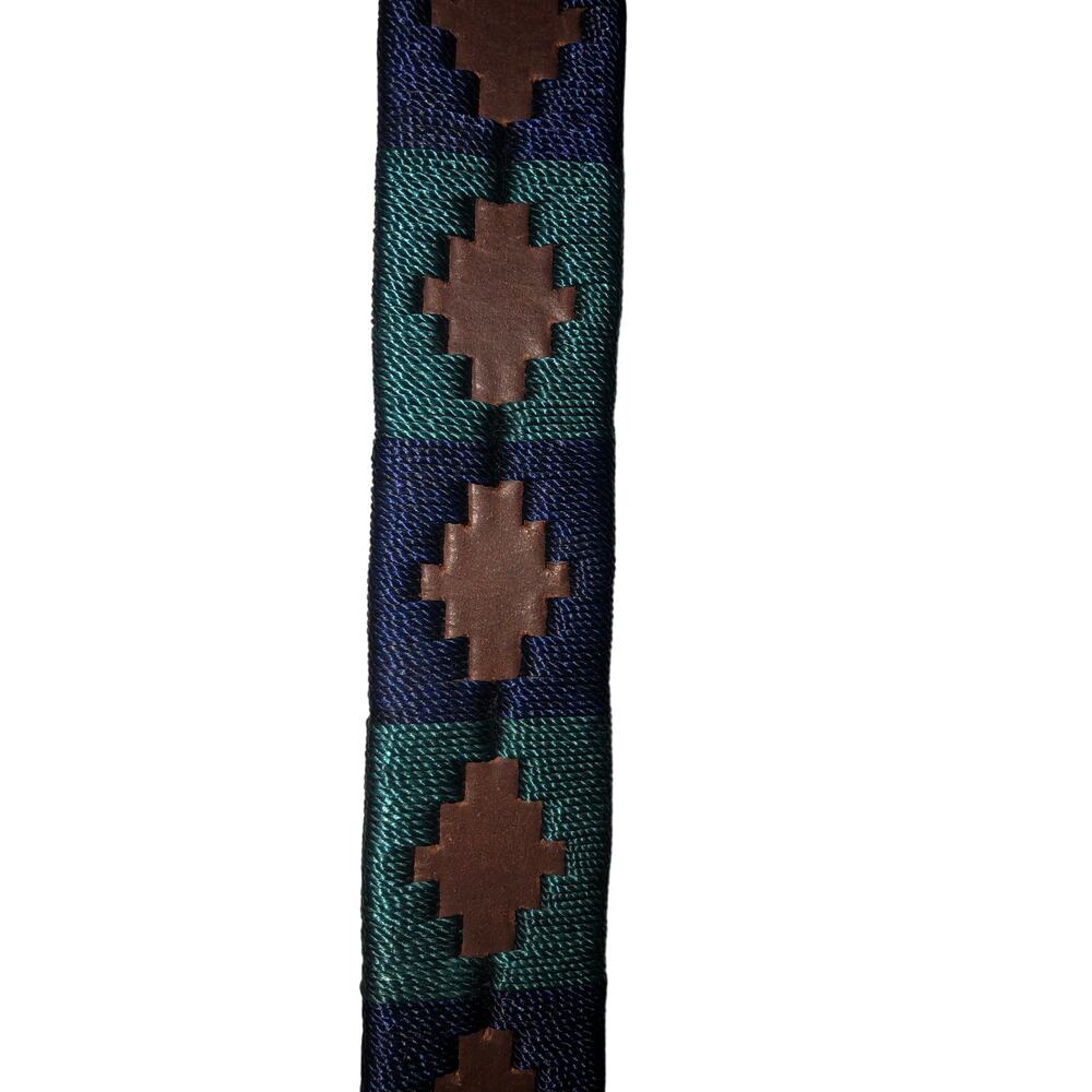 Sid Mashburn Polo Belt Brown Leather Blue Green 32" Southwestern Equestrian Mens - Picture 2 of 5